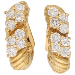 Boucheron Diamond Clip Stud Half Hoop Earrings in 18 Karat Yellow Gold