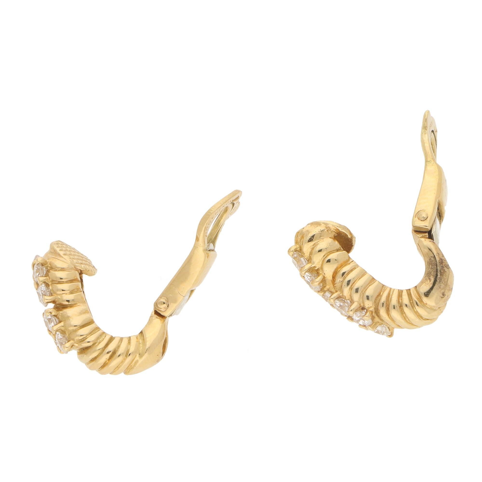 Women's or Men's Boucheron Diamond Clip Stud Half Hoop Earrings in 18 Karat Yellow Gold