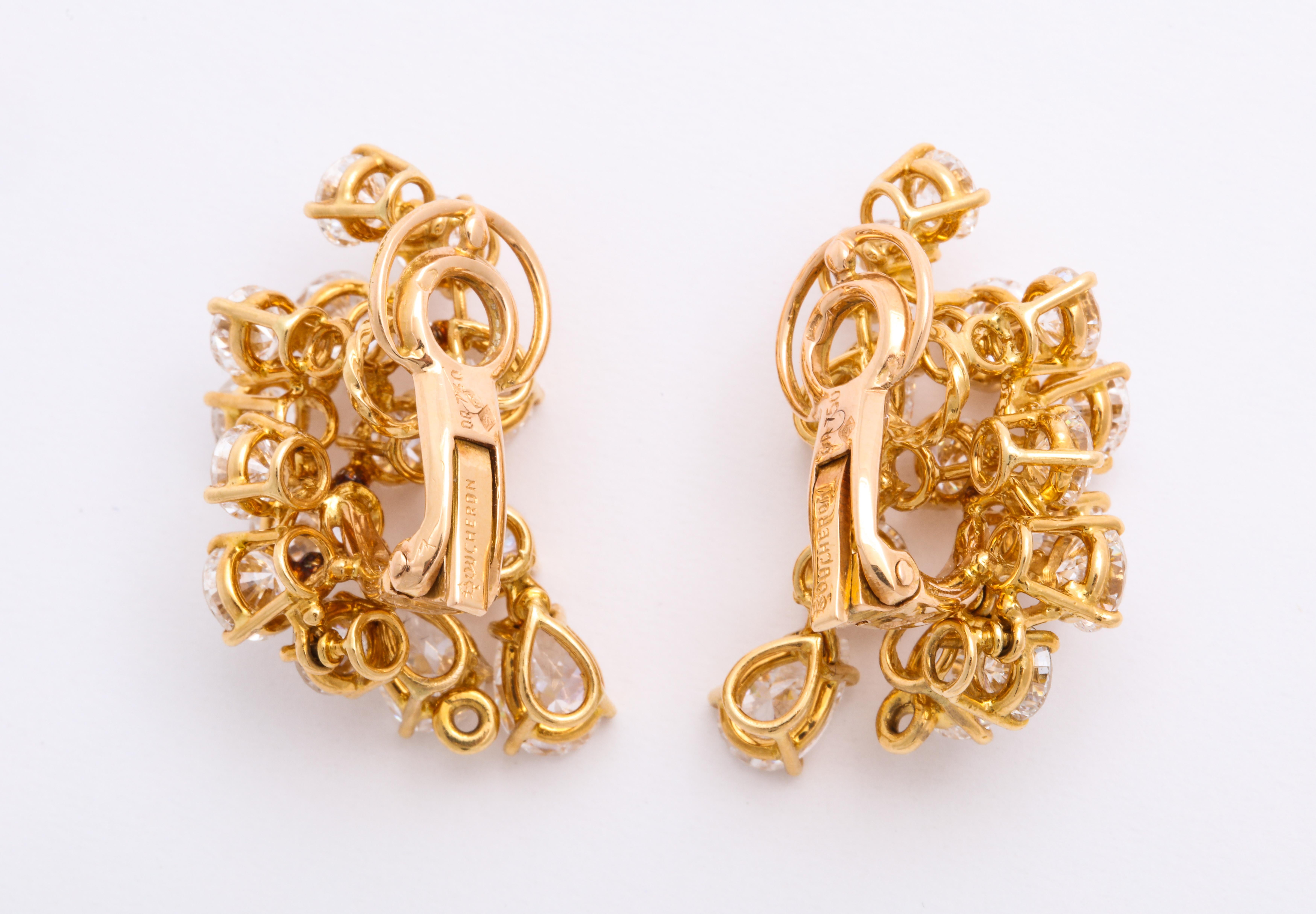 Boucheron Diamond Ear Clips in 18 Karat Yellow Gold In Excellent Condition In New York, NY
