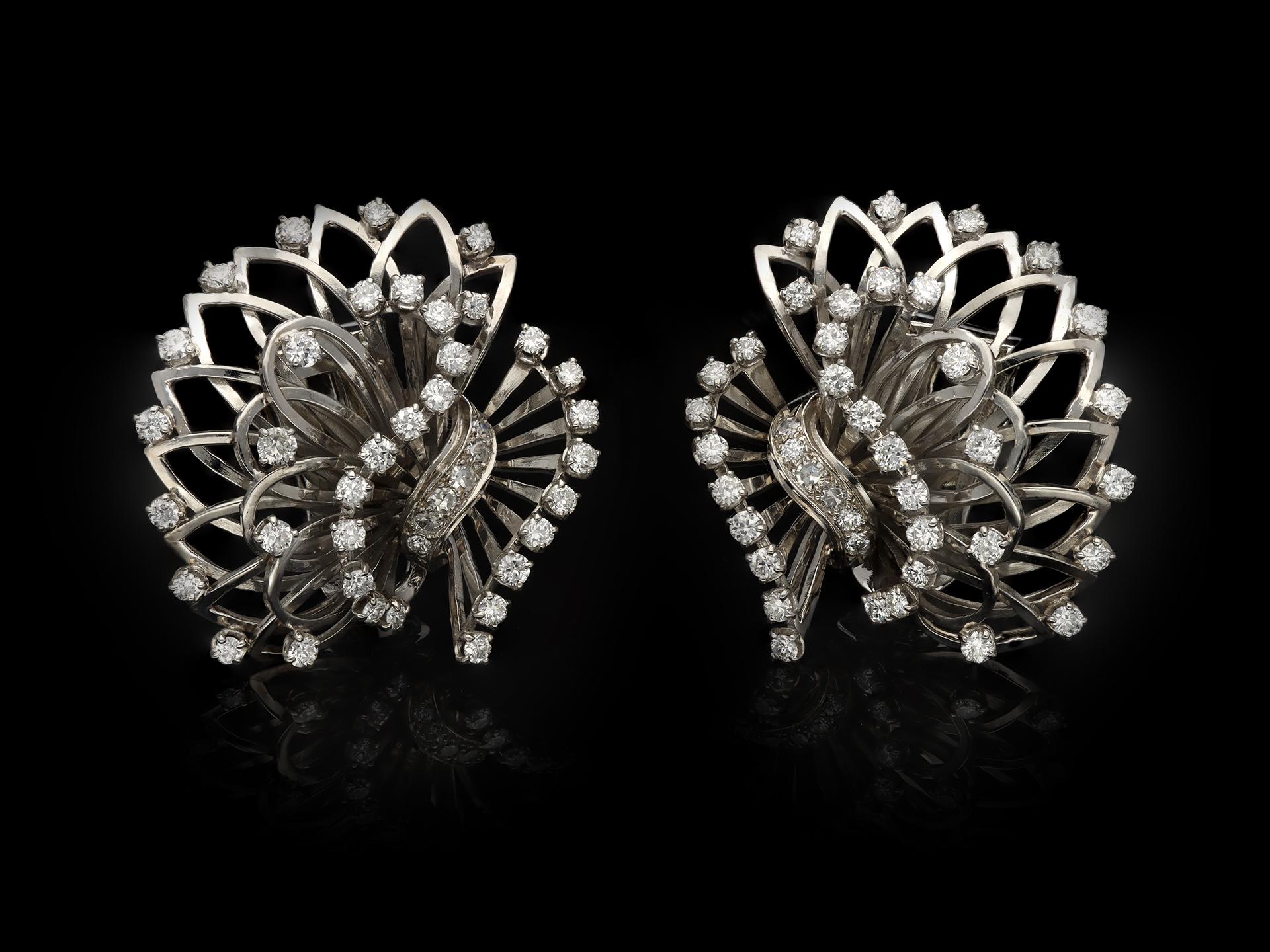 Boucheron Diamond Earrings, French, circa 1960 In Good Condition For Sale In London, GB