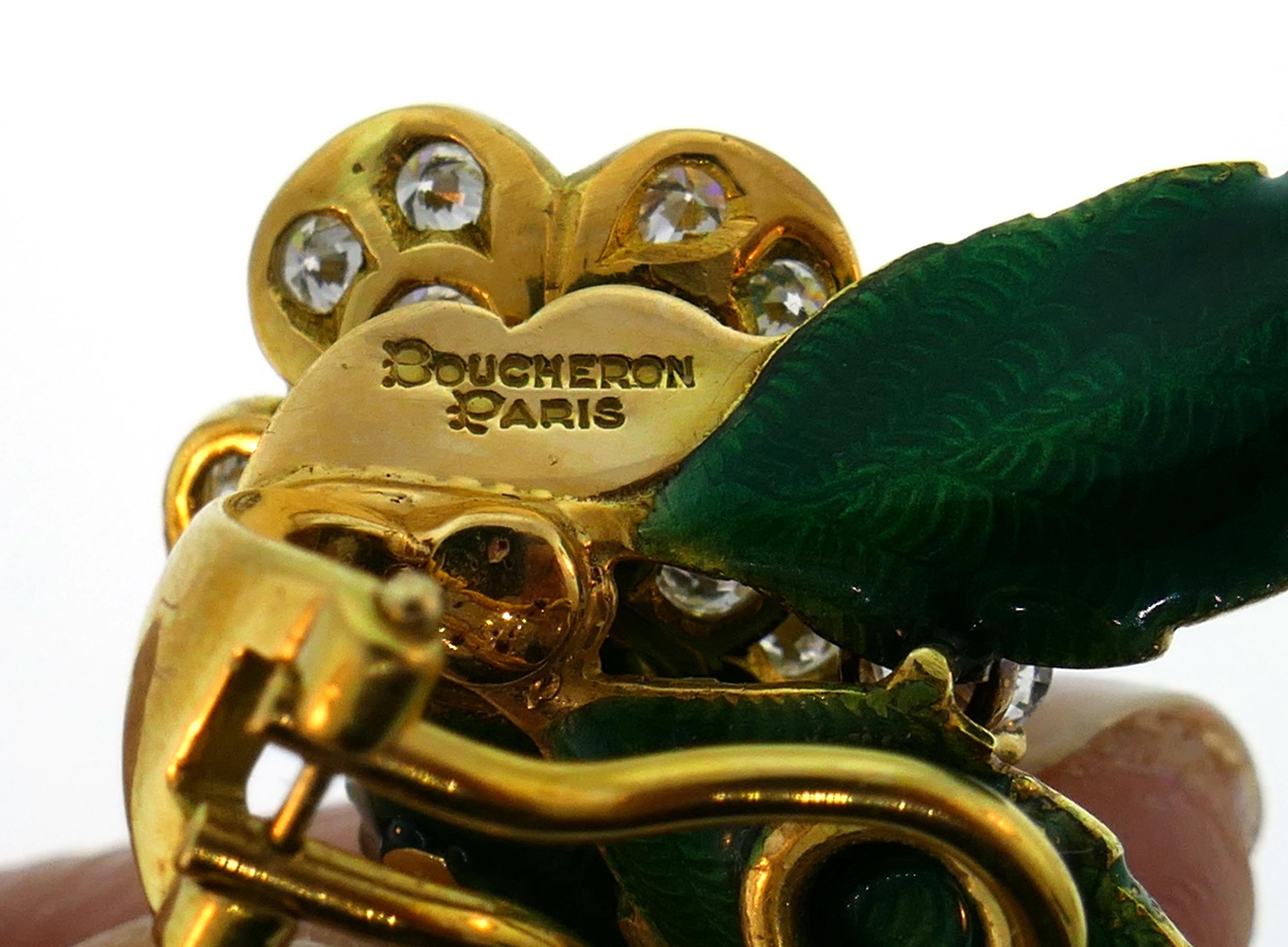 Boucheron Diamond Enamel Gold Earrings, 1950s, France 1
