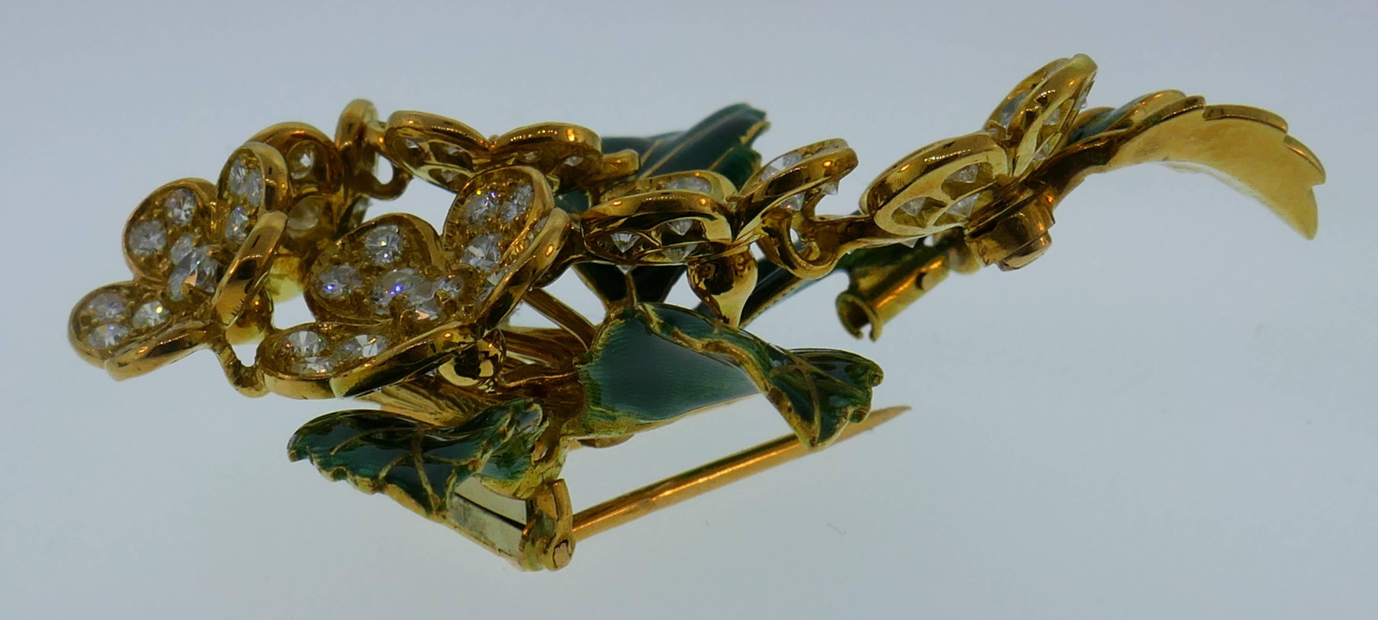 Boucheron Diamond Enamel Gold Earrings Clip Set Brooch Pin, 1950s France 1