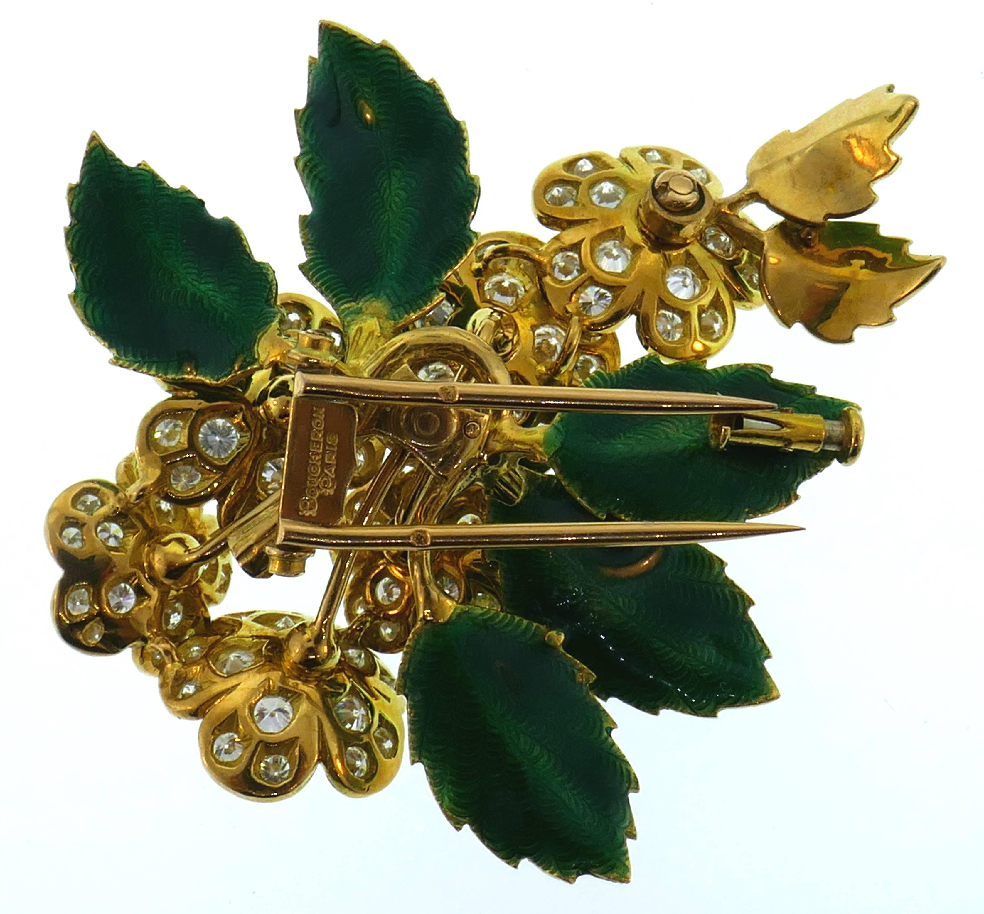 Boucheron Diamond Enamel Gold Earrings Clip Set Brooch Pin, 1950s France 2
