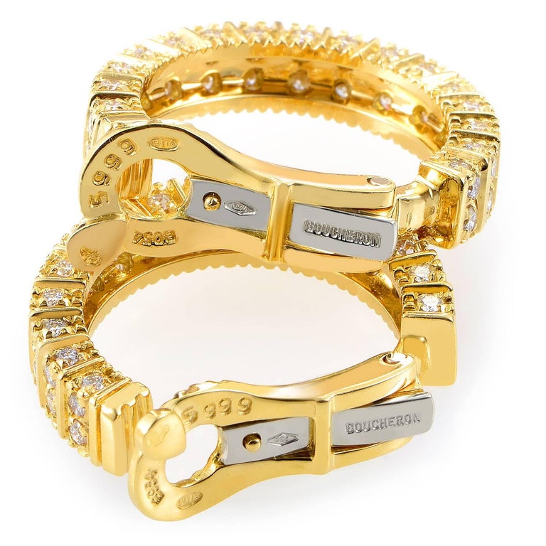 Boucheron Diamond Gold Hoop Earrings For Sale at 1stdibs