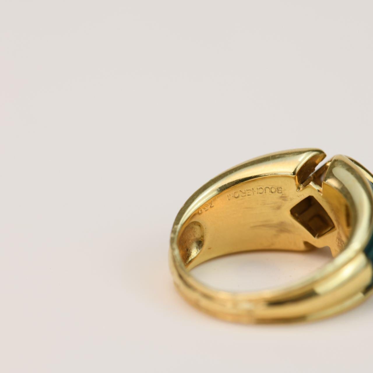 Boucheron Diamond Malachite Yellow Gold Ring Size 52 In Excellent Condition In Banbury, GB