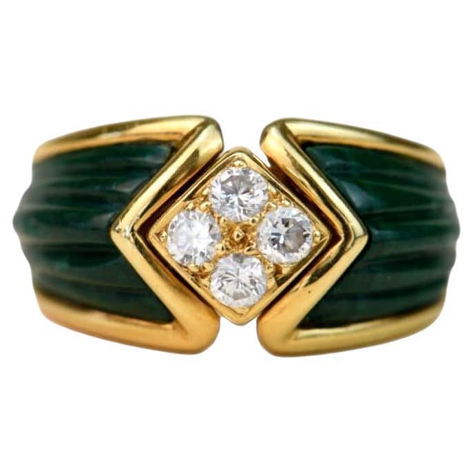 Boucheron Diamond Malachite Yellow Gold Ring Size 52