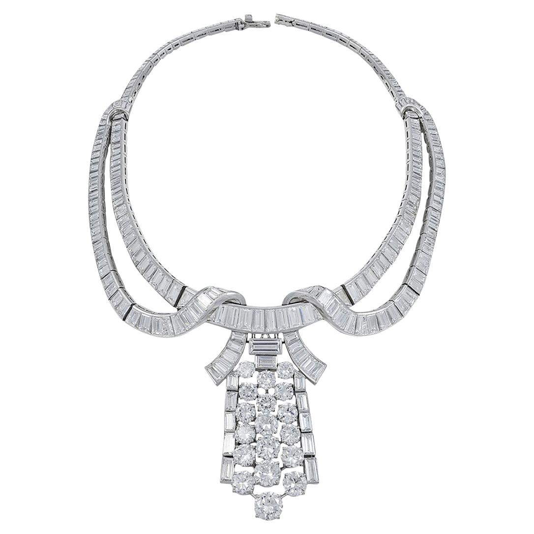 Boucheron Diamond Platinum Necklace And Brooch For Sale