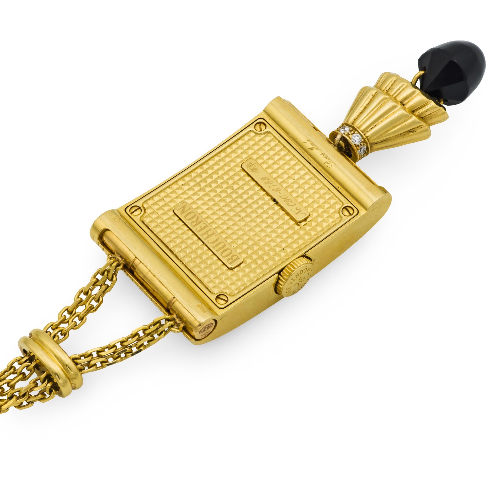 Taglio brillante Boucheron collana con diamanti e onice in oro giallo 18 carati Chatelaine in vendita
