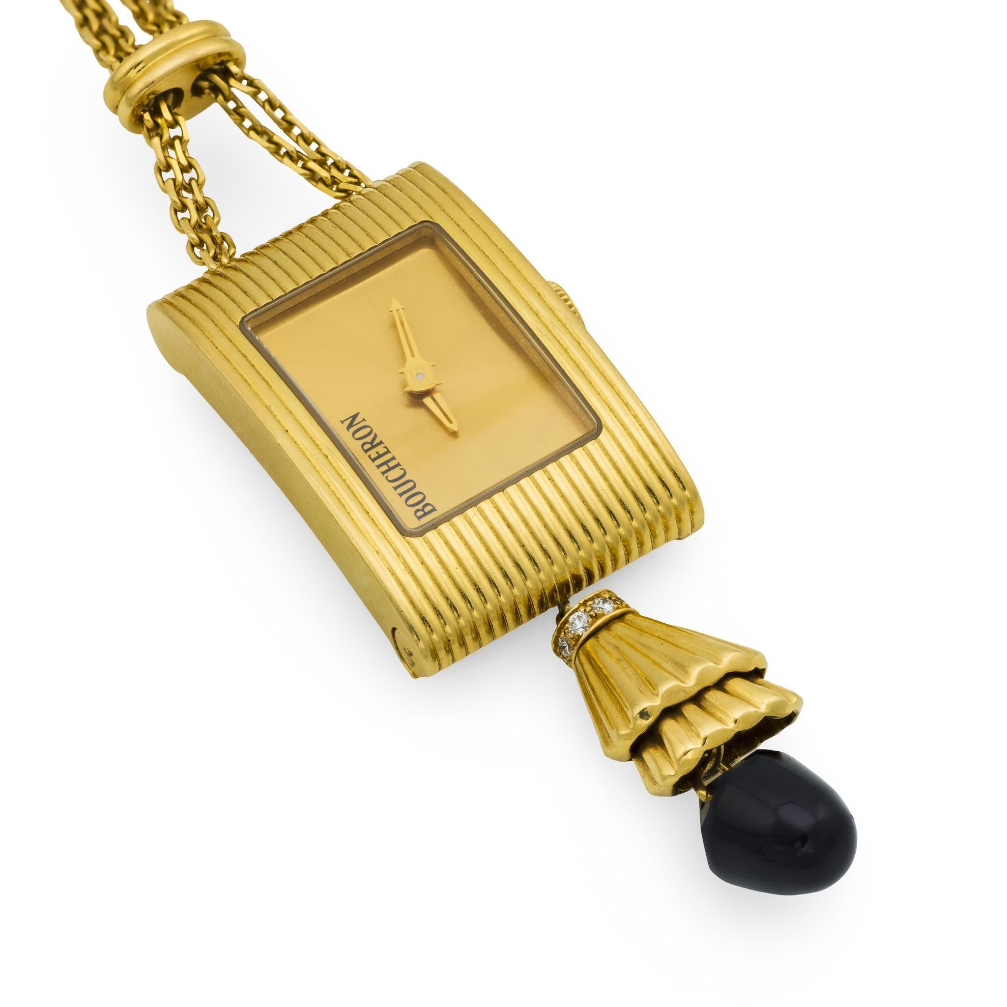 Donna Boucheron collana con diamanti e onice in oro giallo 18 carati Chatelaine in vendita