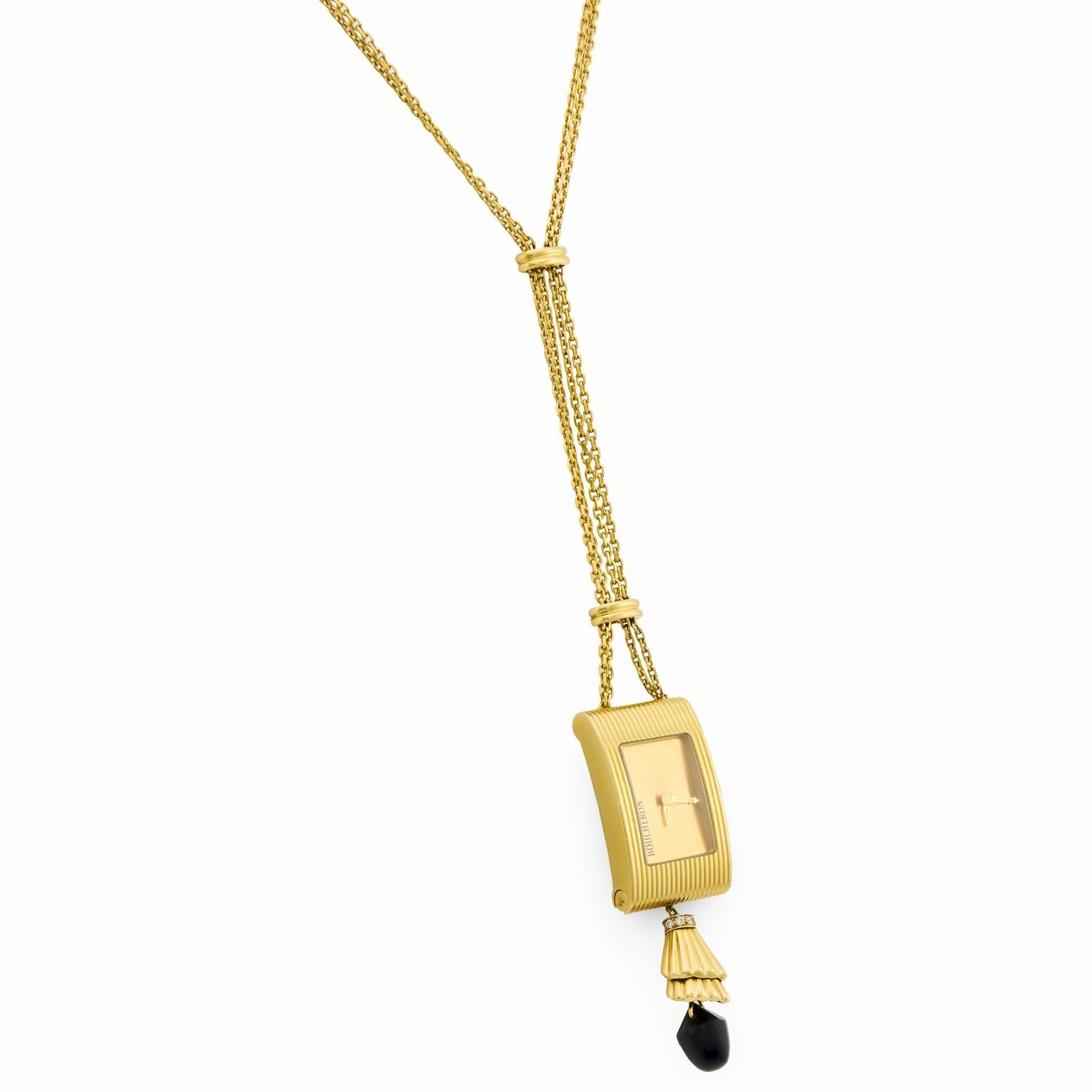Boucheron collana con diamanti e onice in oro giallo 18 carati Chatelaine in vendita 2