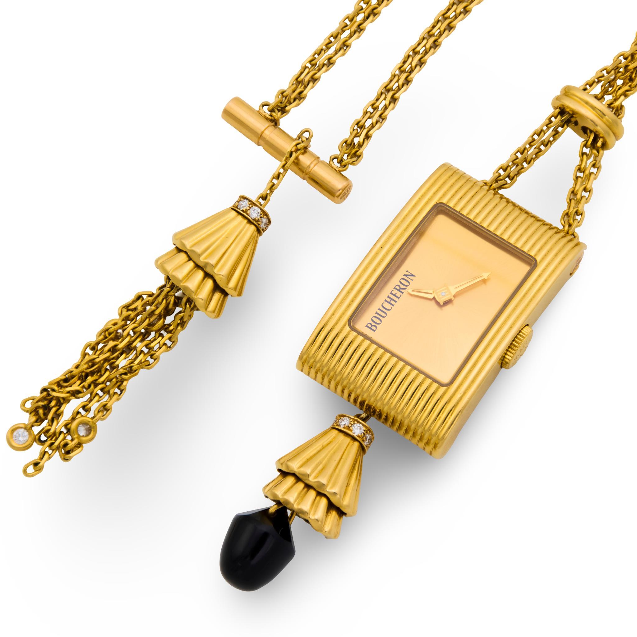Boucheron collana con diamanti e onice in oro giallo 18 carati Chatelaine in vendita