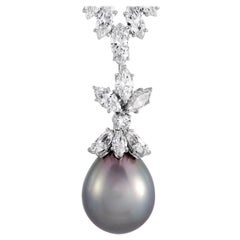 Boucheron Diamond Pave Dangle Pearl White Gold Pendant Necklace