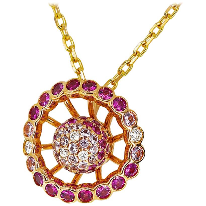 Boucheron Diamond Pink Sapphire 18Kt Yellow Pink Gold Ma Jolie Pendant Necklace