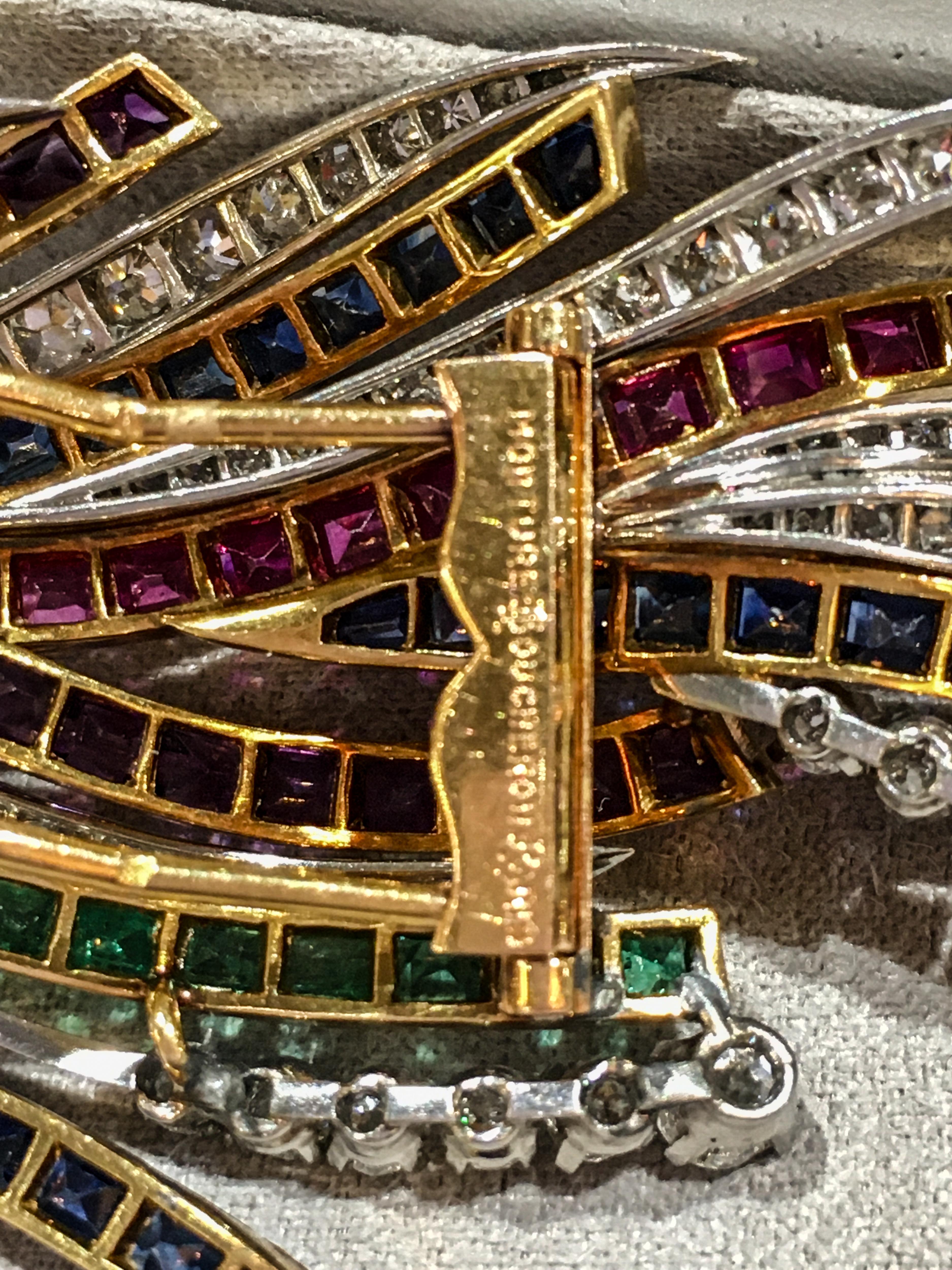 Boucheron Diamond Ruby Sapphire and Emerald Brooch & Earrings Set 1