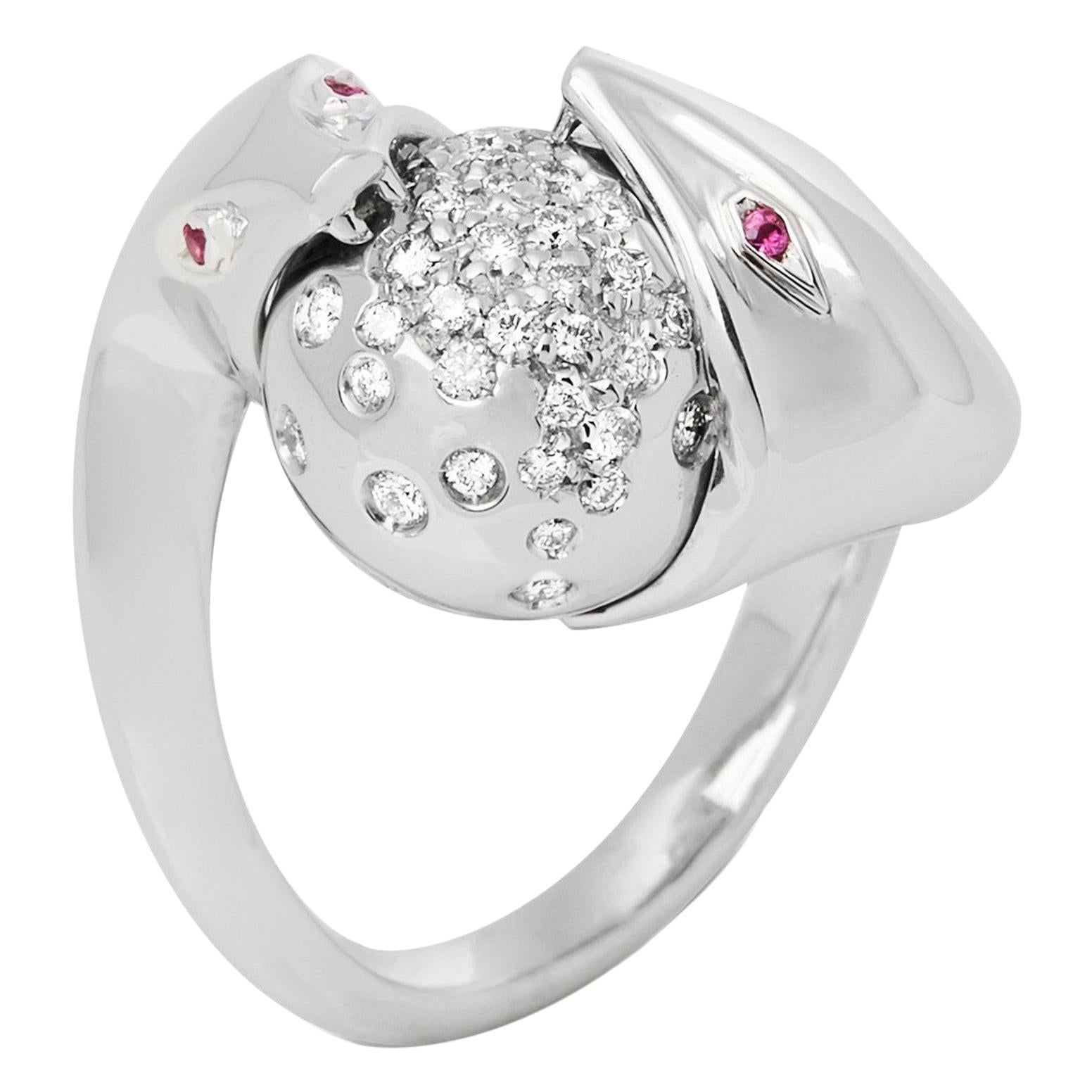 Boucheron Diamond Set 18ct White Gold Serpent Design Ring
