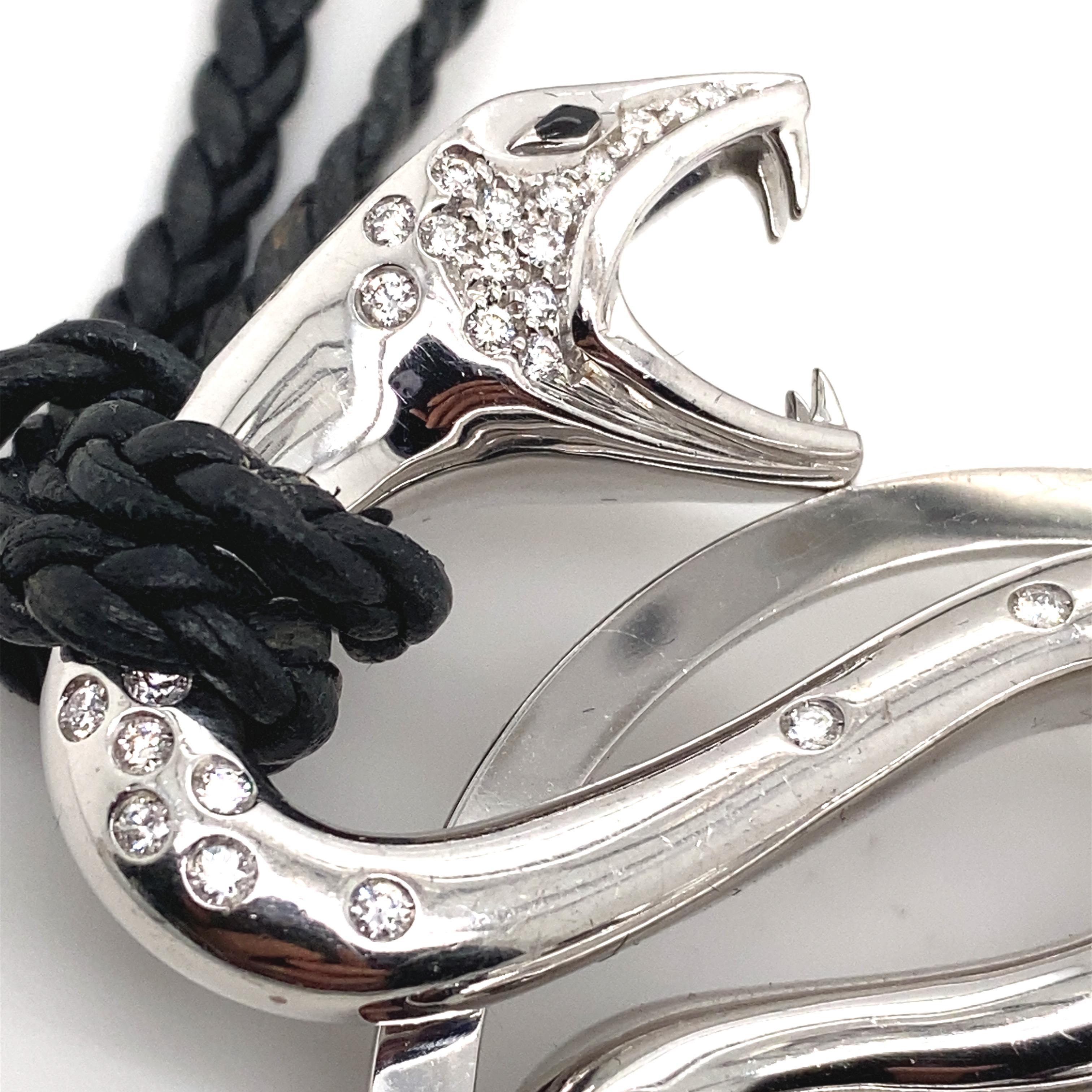 Round Cut Boucheron Diamond Snake 'Trouble' 18 Karat White Gold Large Pendant Necklace