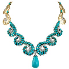 Vintage Boucheron Diamond Turquoise Necklace