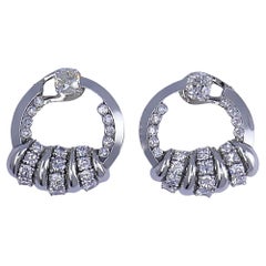 Retro Boucheron Door Knocker Earrings Diamond Platinum French Estate Jewelry