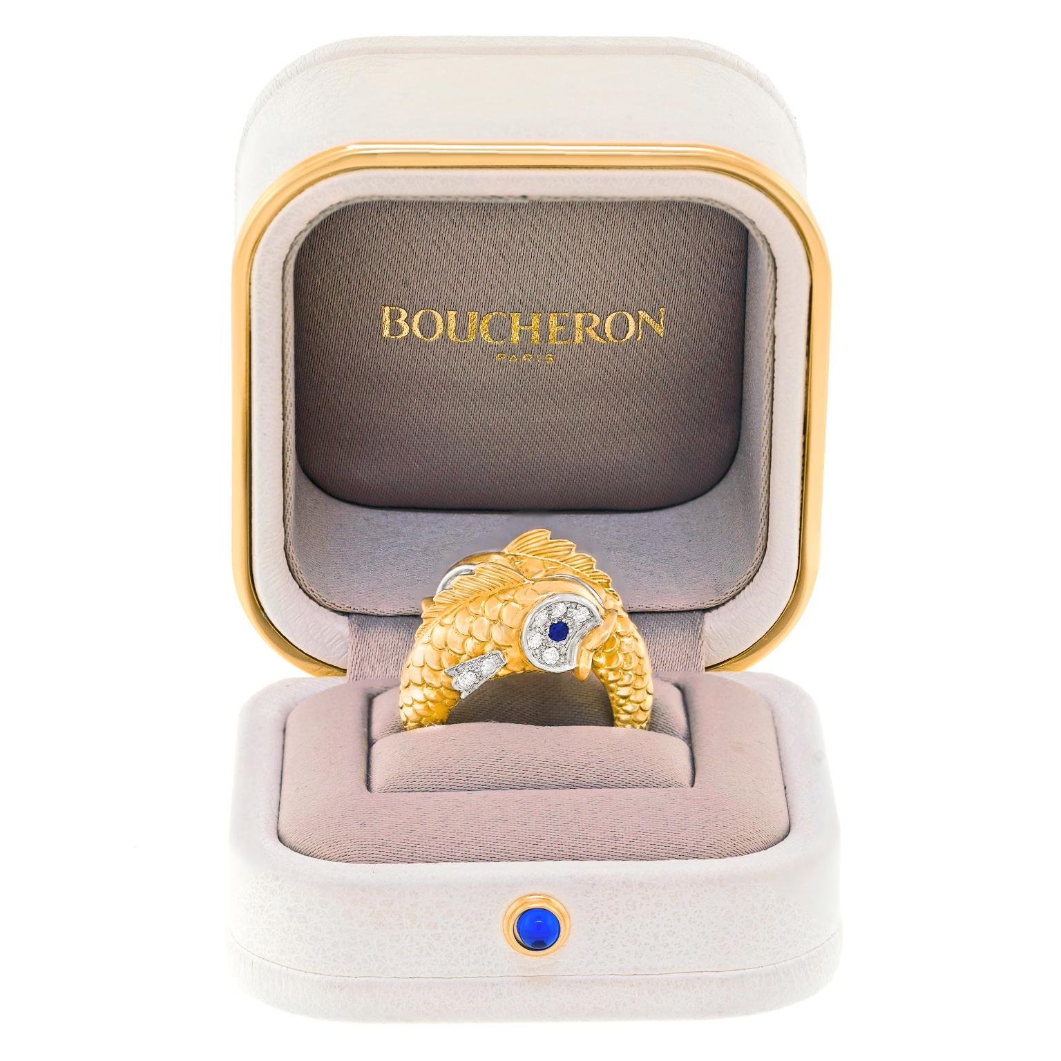 Round Cut Boucheron Double Fish Ring Sixties