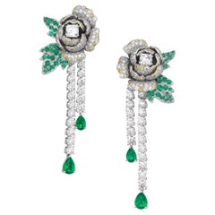 Boucheron Emerald Diamond Drop Earrings in 18K Gold, 'As New' with Box