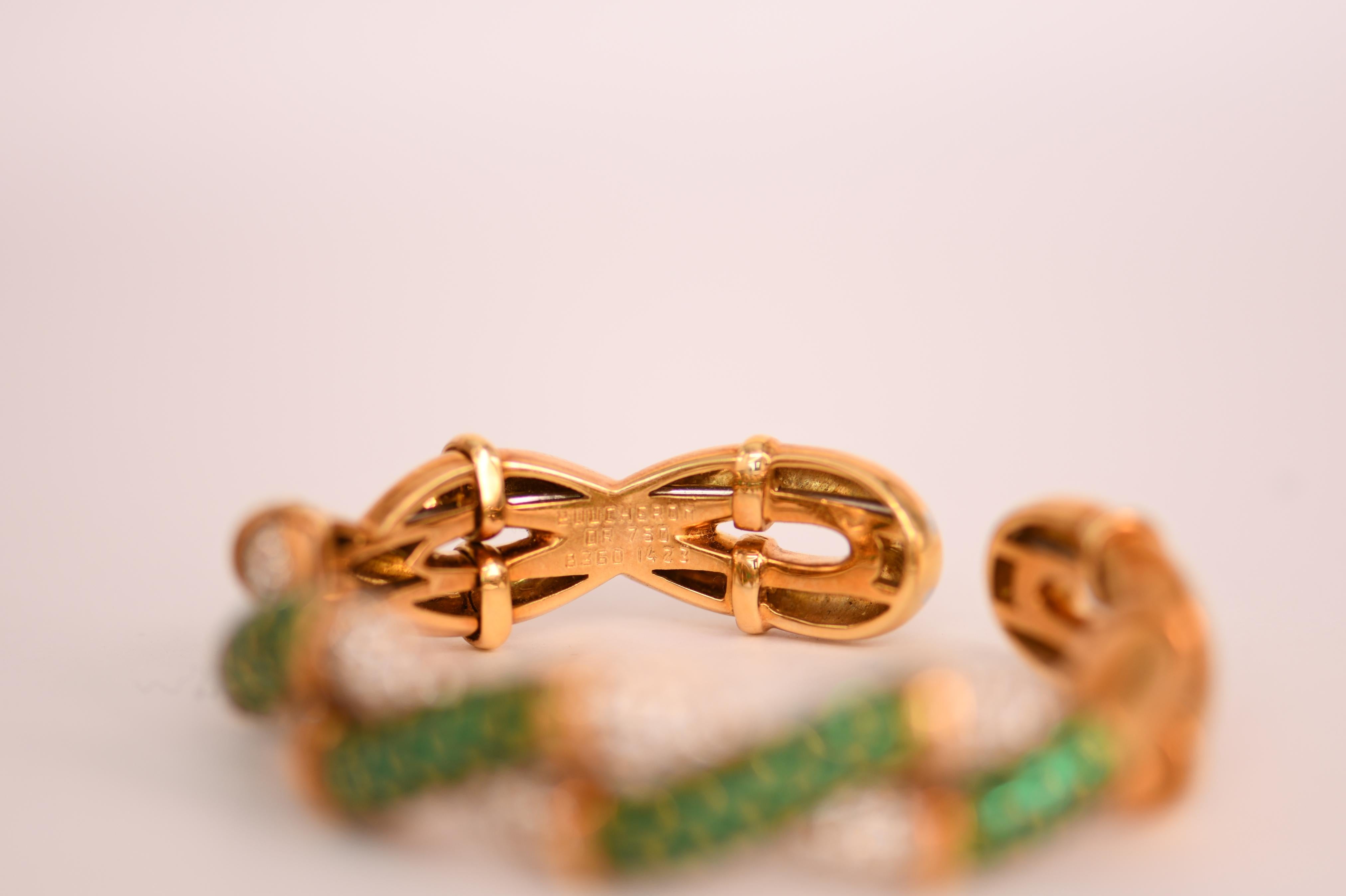 Boucheron Emerald Diamond Gold Bangle Bracelet with Box 4