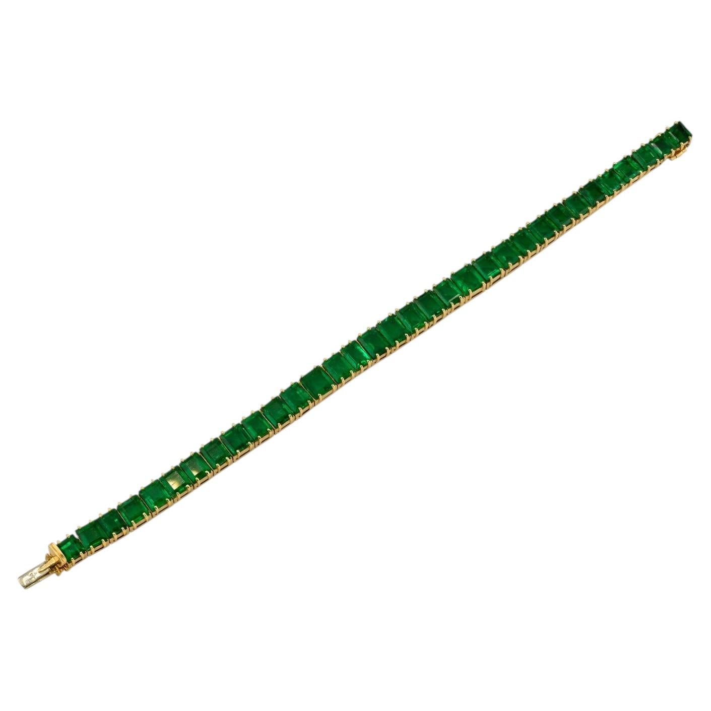 Pre-owned Boucheron Emerald Tennis Bracelet 18k Yellow Gold