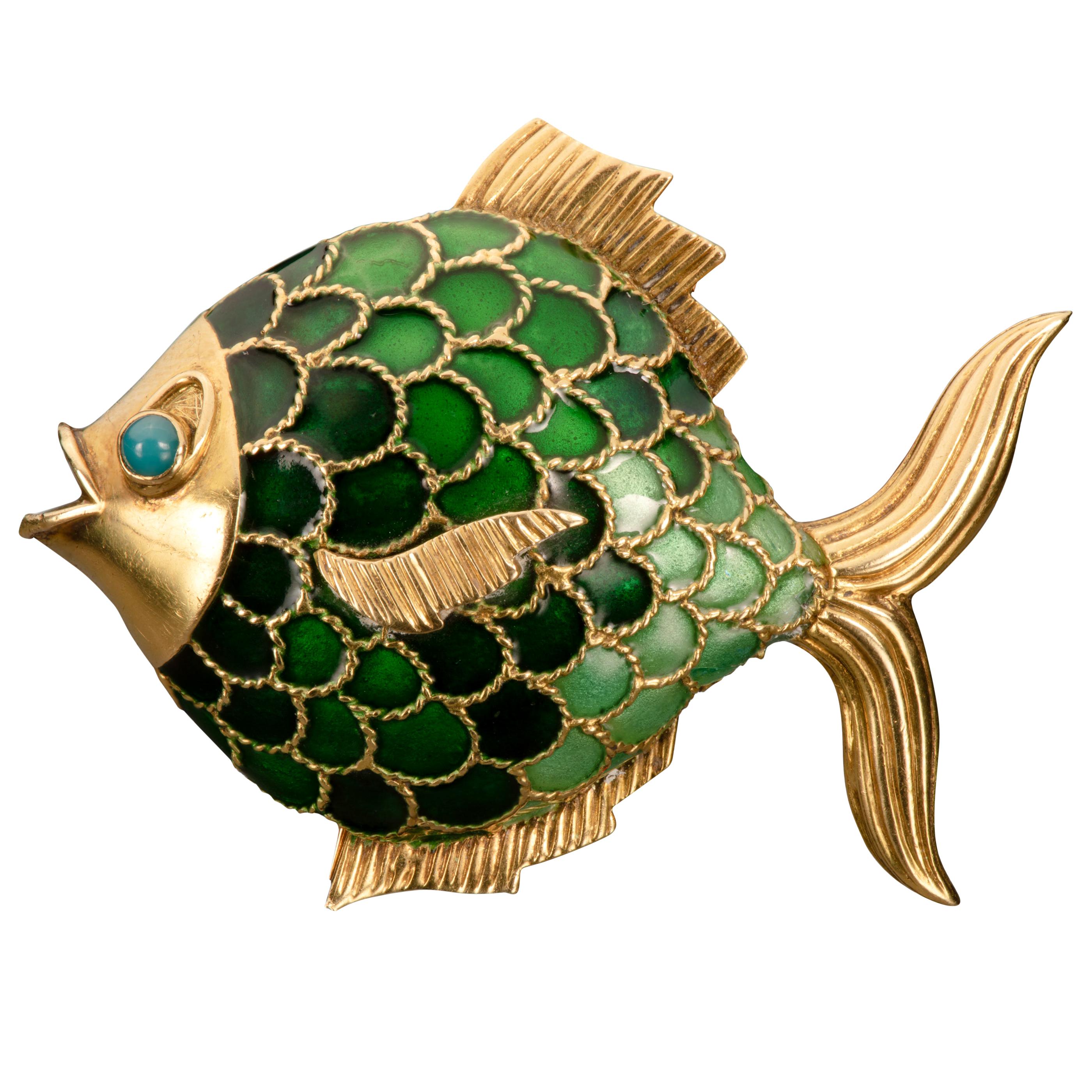 Boucheron Enamel and 18 Karat Gold Fish Brooch