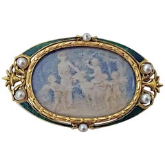 Antique Boucheron Enamel Gold Pearl Portrait Brooch, circa 1890