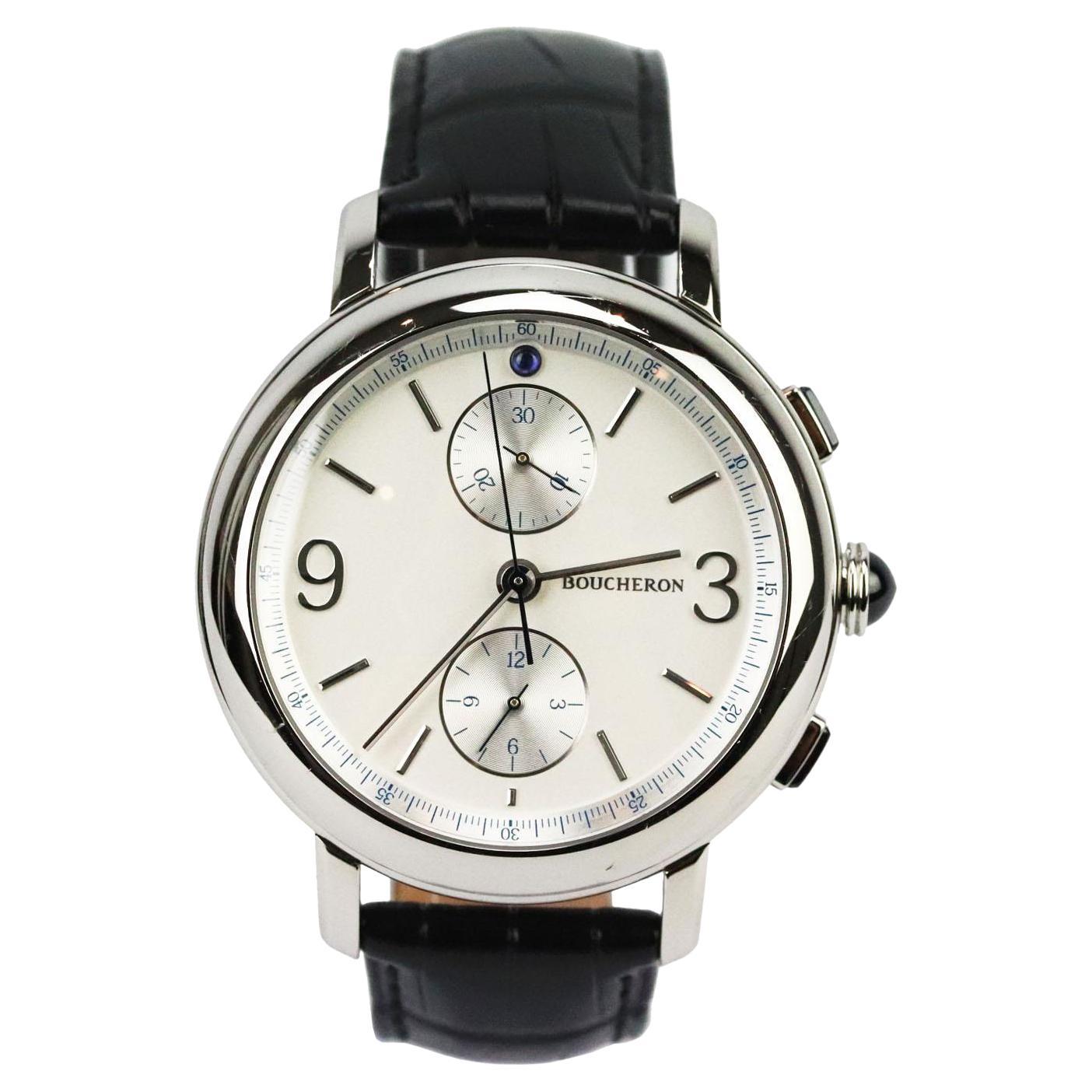 Boucheron Epure 43mm Stainless Steel And Alligator Watch For Sale at 1stDibs