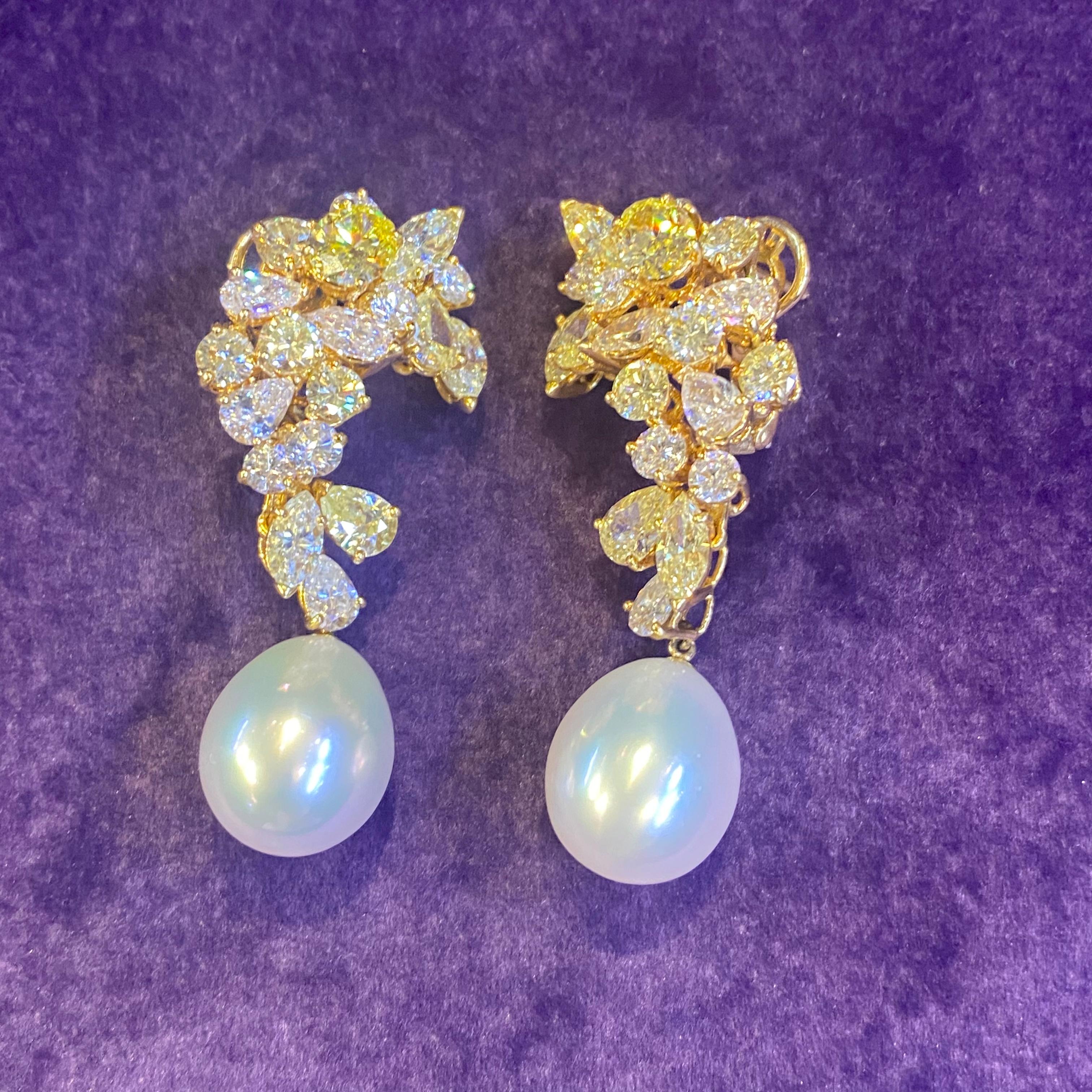 Boucheron Fancy Colored Diamond and Pearl Earrings 2