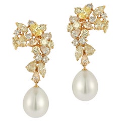 Vintage Boucheron Fancy Colored Diamond and Pearl Earrings