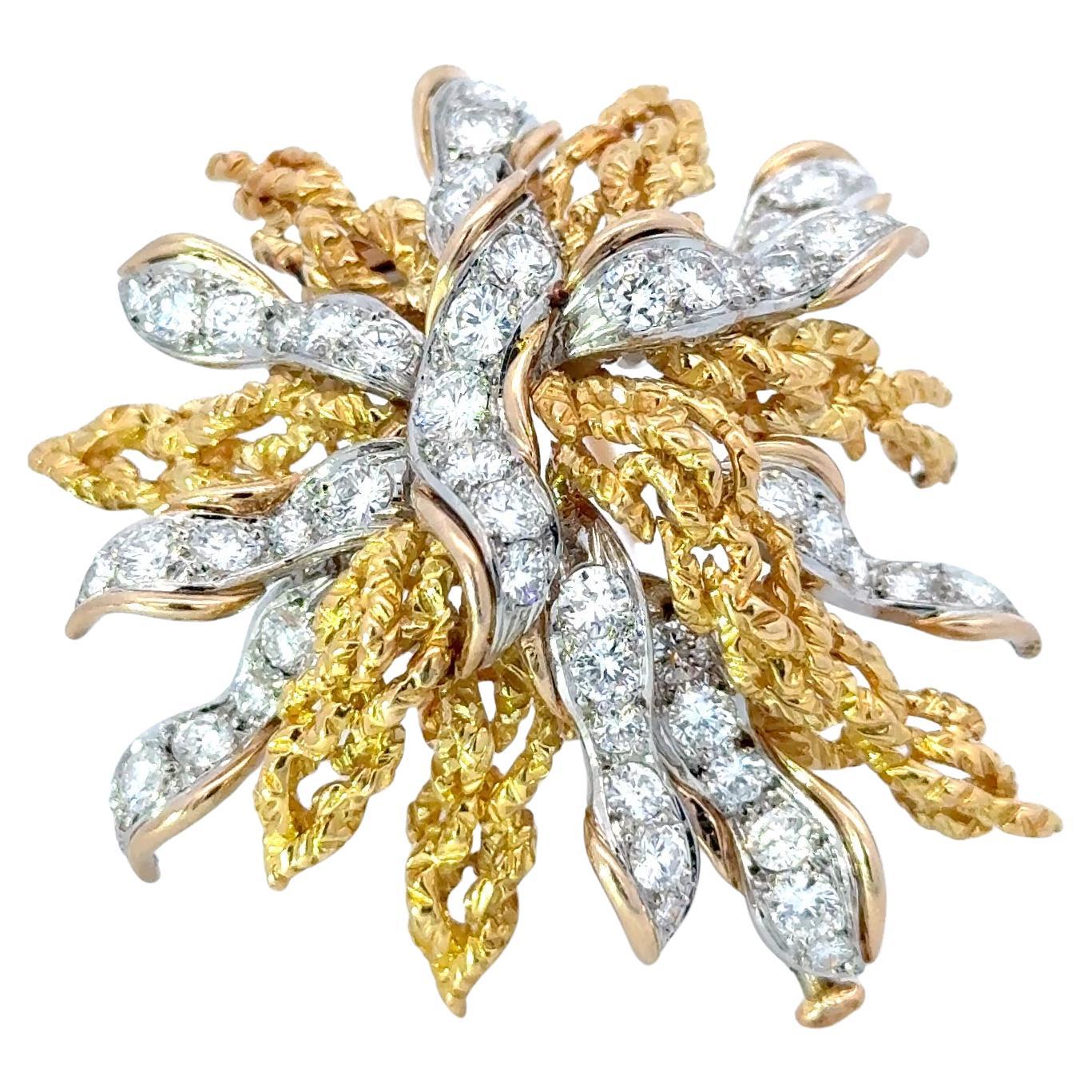 Boucheron Broche Floral de Diamantes 18K Oro Amarillo/Platino