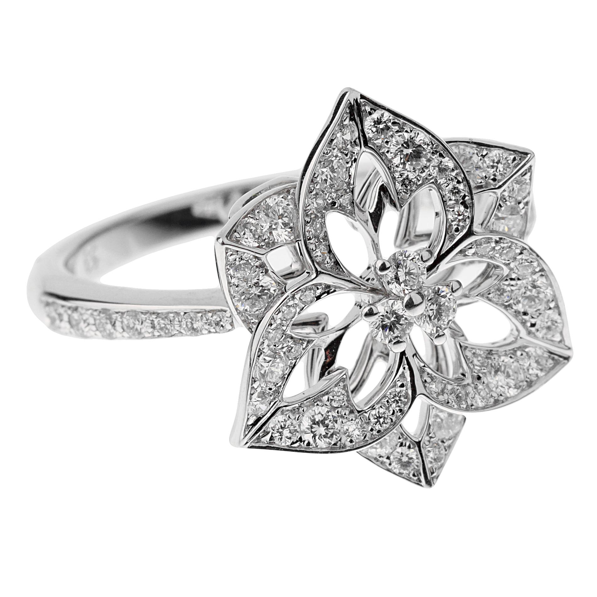 Boucheron Flower Diamond White Gold Cocktail Ring Sz 5 3/4