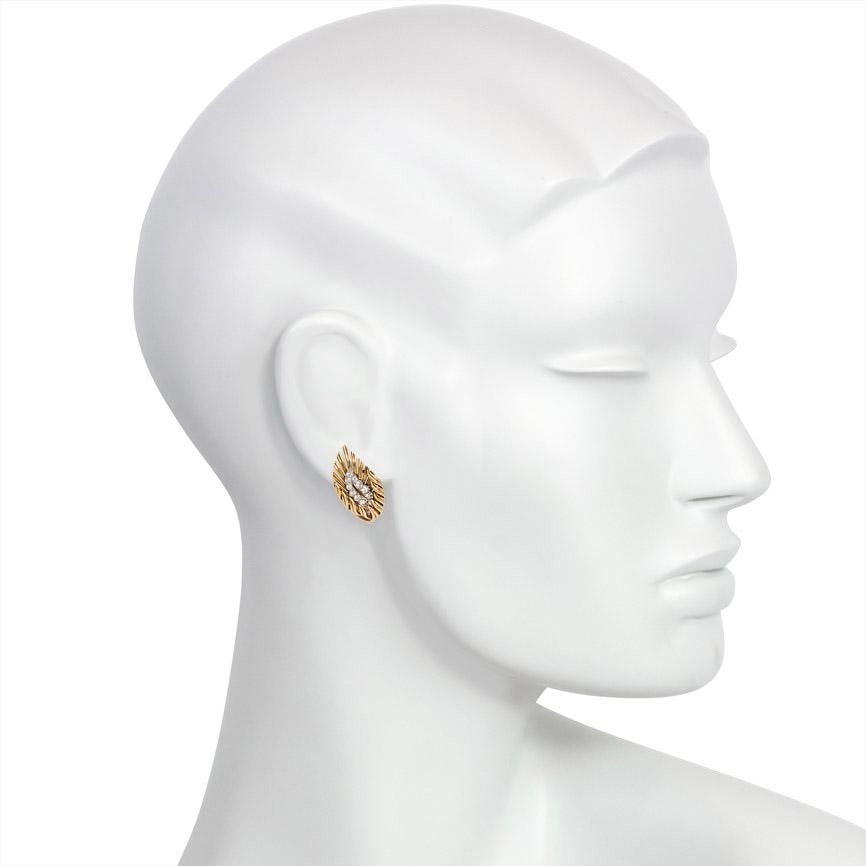 Boucheron, France 1950s Gold and Diamond Stylized Flame Earrings In Good Condition In New York, NY