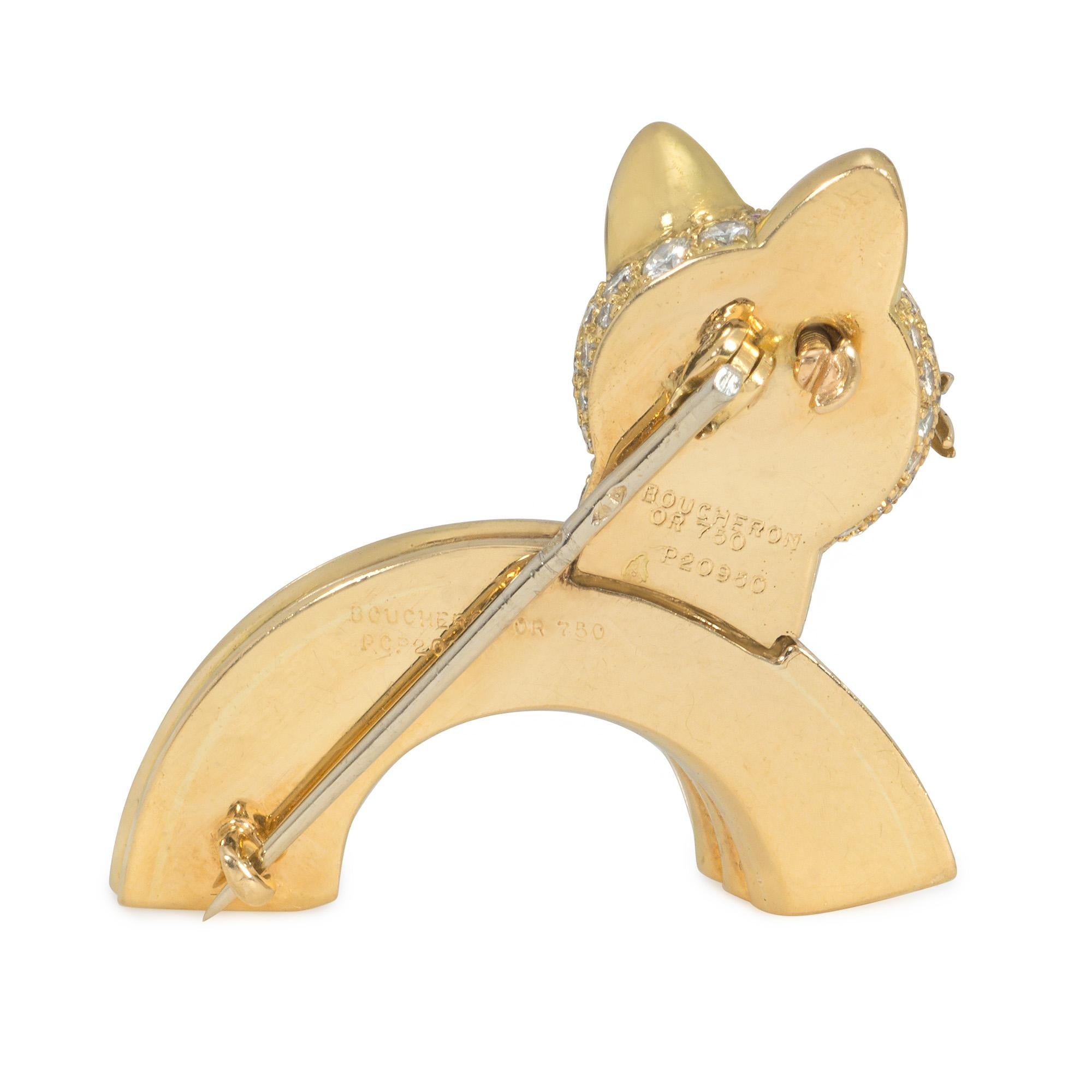 Modern Boucheron, France 1960s Gold, Diamond, and Enamel Cat Brooch For Sale