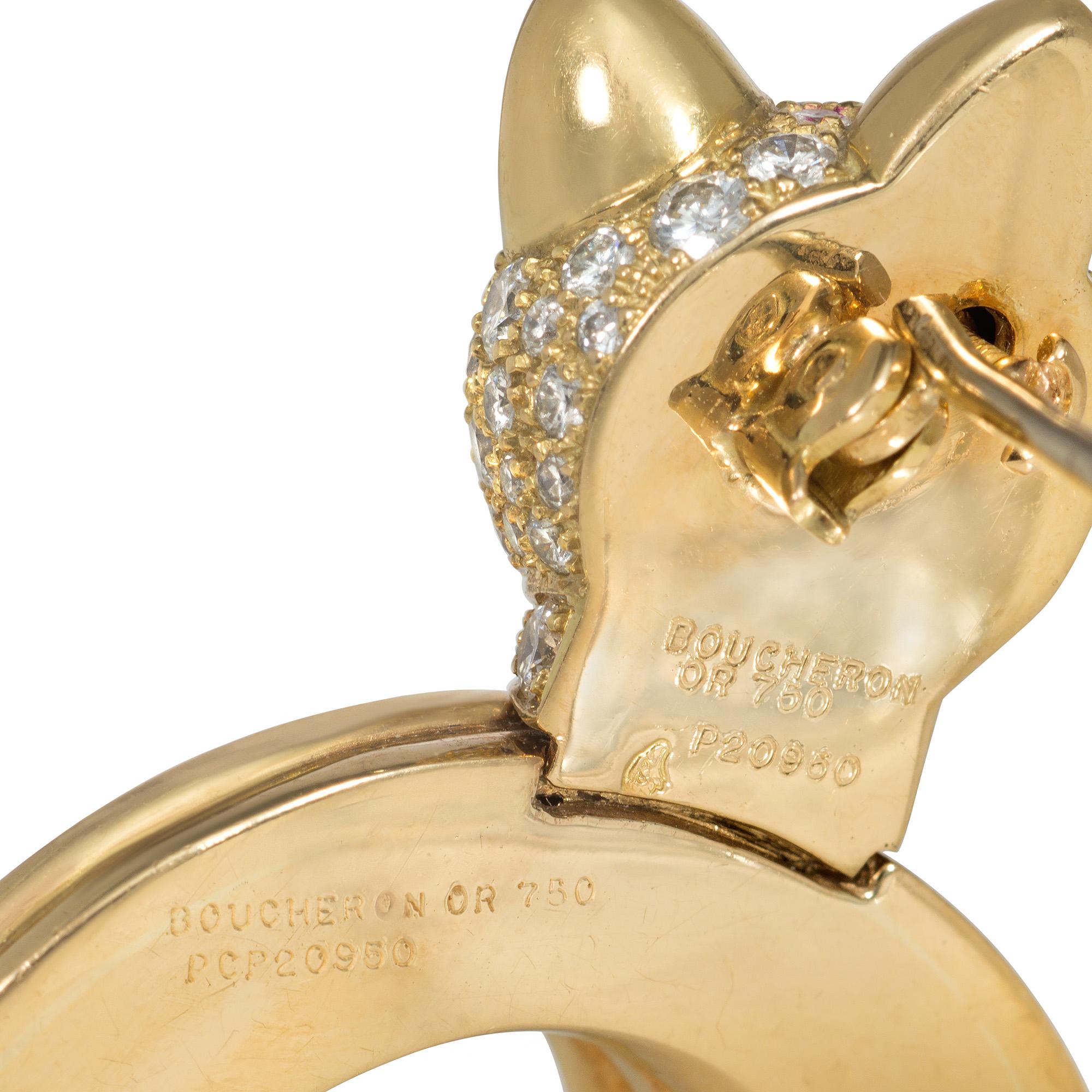 Round Cut Boucheron, France 1960s Gold, Diamond, and Enamel Cat Brooch For Sale