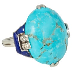 Boucheron, France Art Deco turquoise, diamond, and lapis cocktail ring