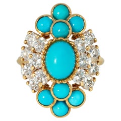 Boucheron, France, bague grappe en or, turquoise et diamants du milieu du siècle dernier