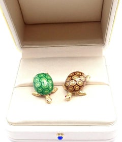 Boucheron France Yellow Gold Enamel Set Of Two Turtle Brooches