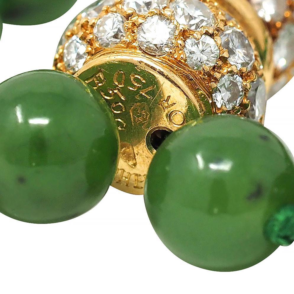 Boucheron French 1970's Diamond Jade Bead 18K Gold Vintage Sautoir Necklace For Sale 5