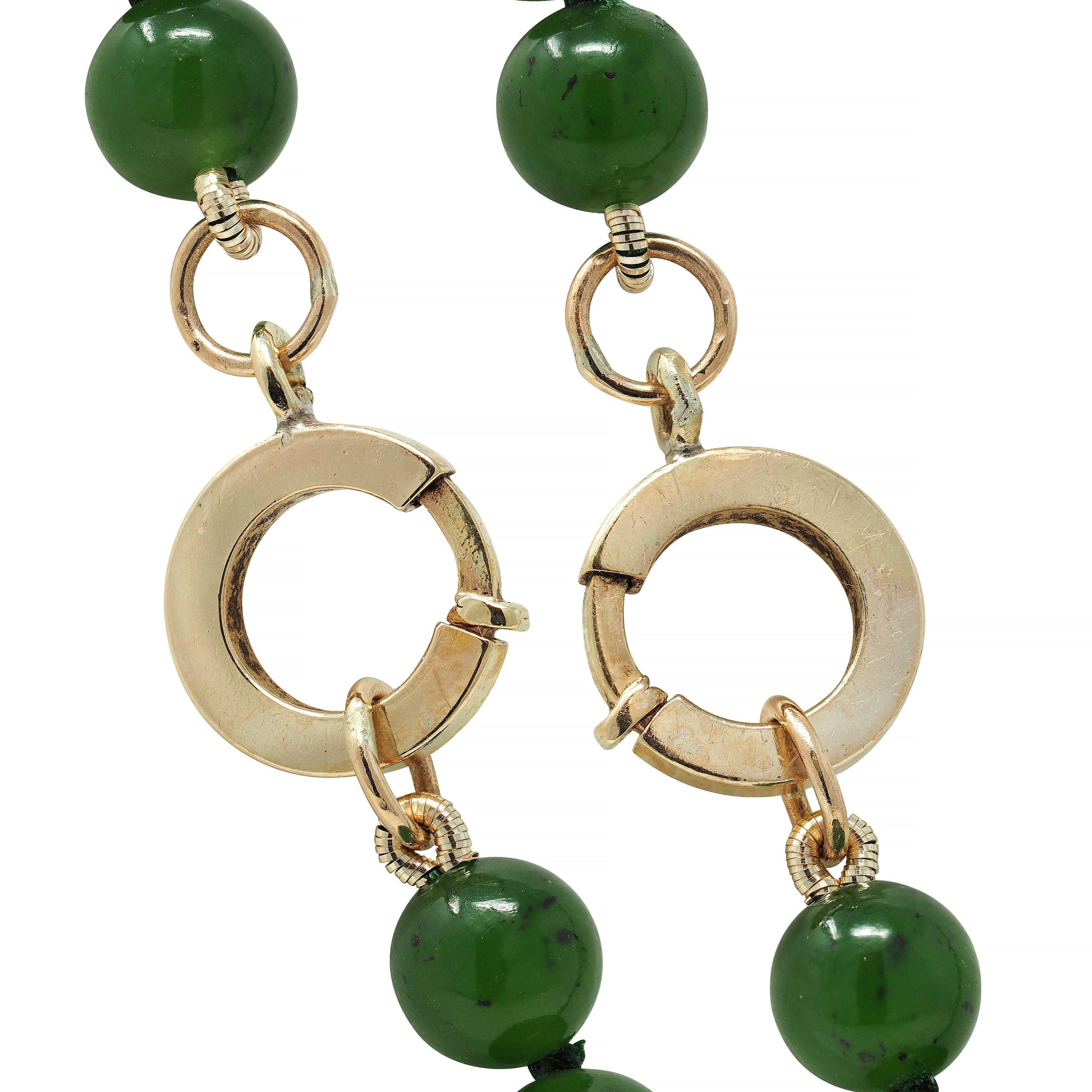 Boucheron French 1970's Diamond Jade Bead 18K Gold Vintage Sautoir Necklace For Sale 4