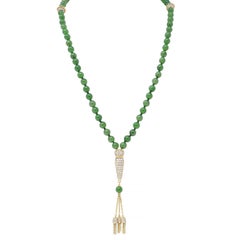 Collar Sautoir Vintage de Oro de 18 quilates con Cuentas de Jade y Diamantes de los años 70 Franceses Boucheron