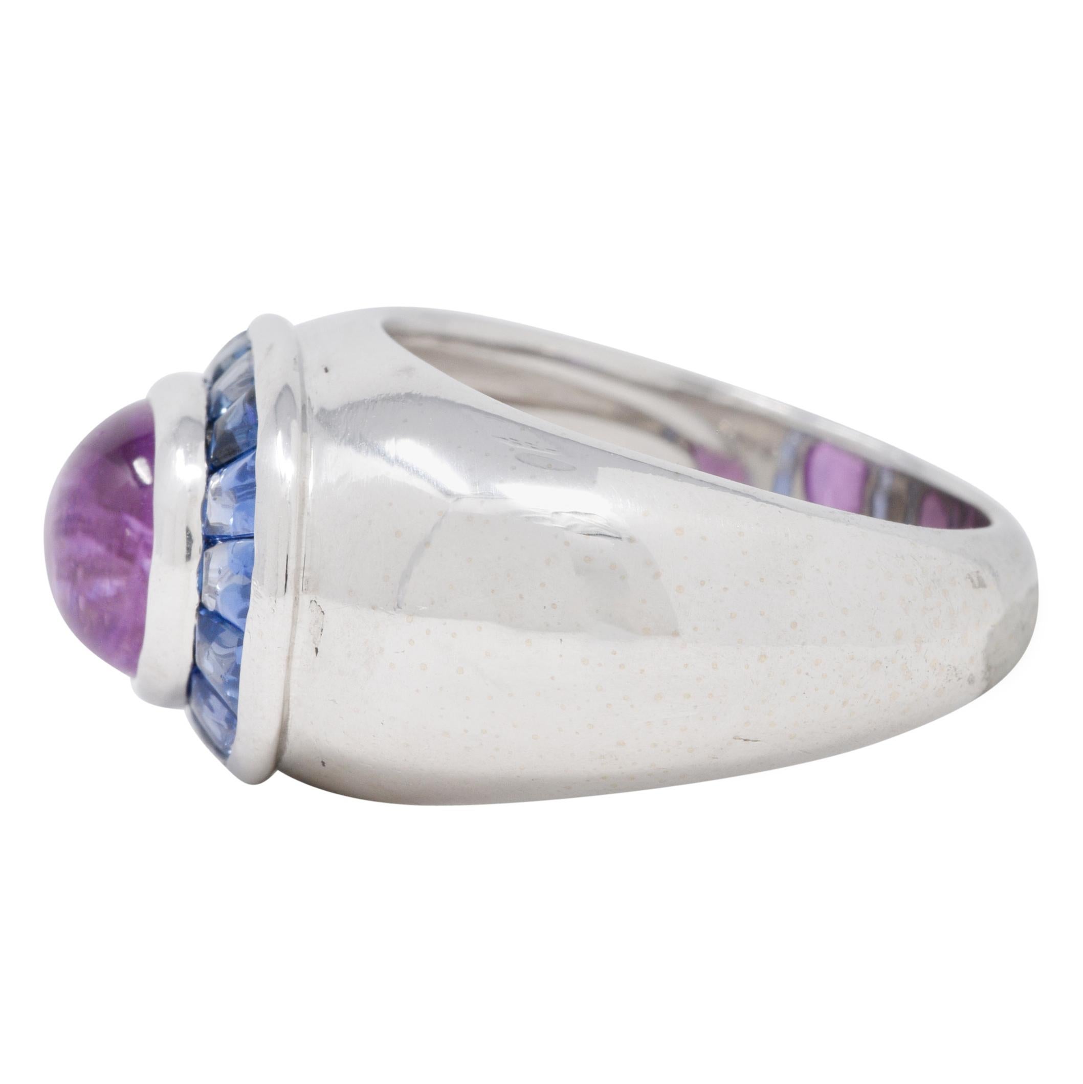 Boucheron French 5.08 CTW Purple Sapphire 18 Karat White Gold Vintage Halo Ring In Excellent Condition In Philadelphia, PA