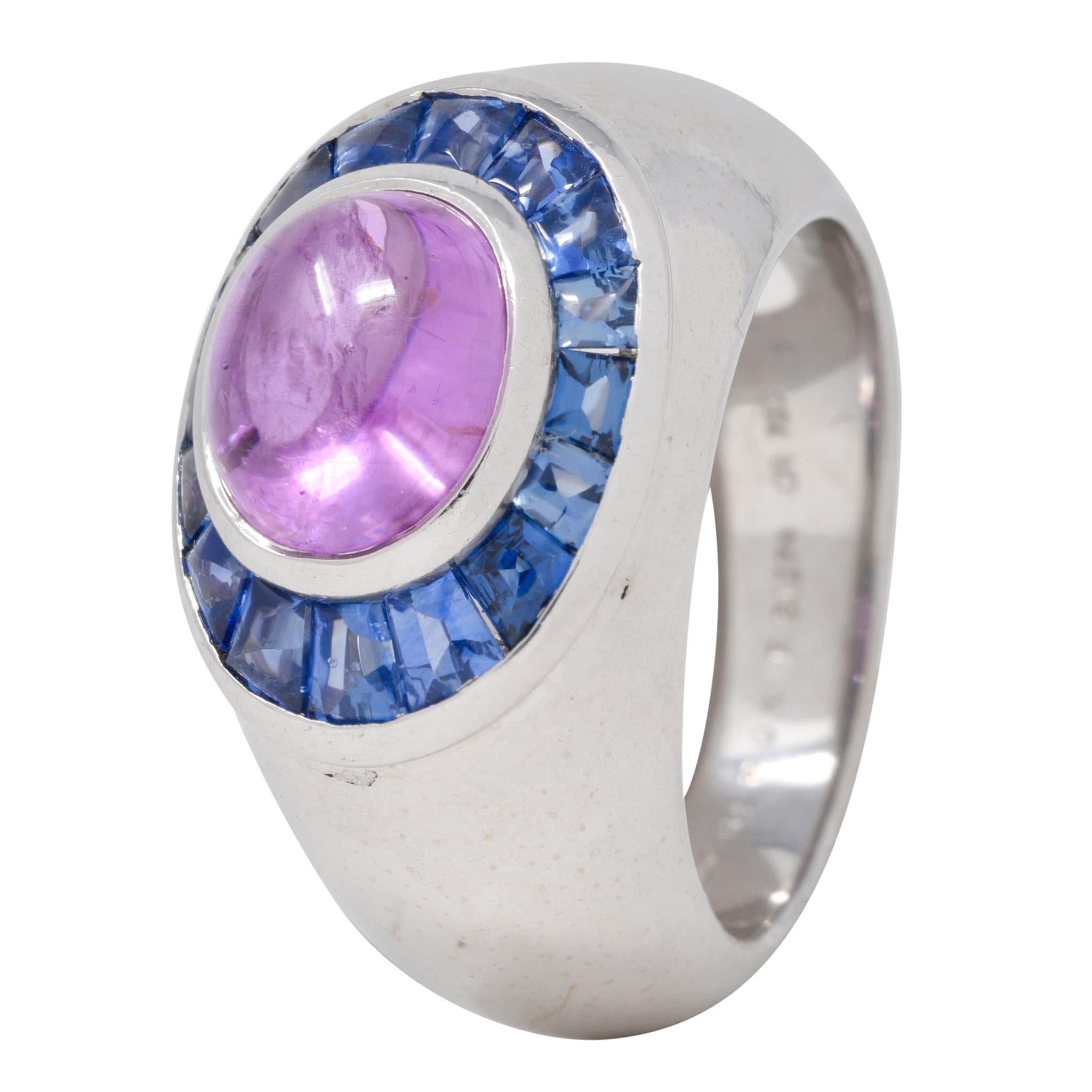 Women's or Men's Boucheron French 5.08 CTW Purple Sapphire 18 Karat White Gold Vintage Halo Ring