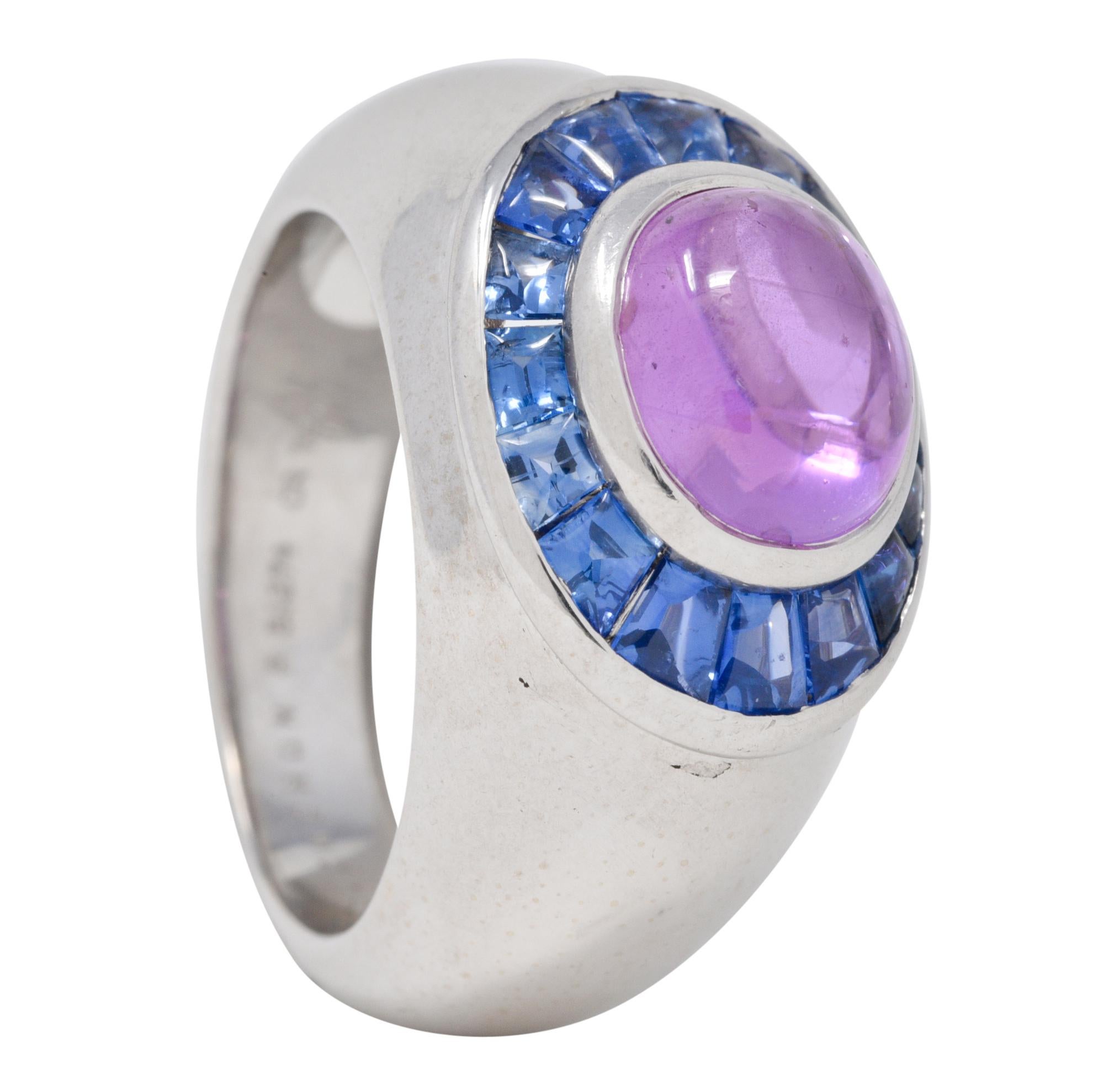 Boucheron French 5.08 CTW Purple Sapphire 18 Karat White Gold Vintage Halo Ring 2