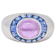 Boucheron French 5.08 CTW Purple Sapphire 18 Karat White Gold Vintage Halo Ring