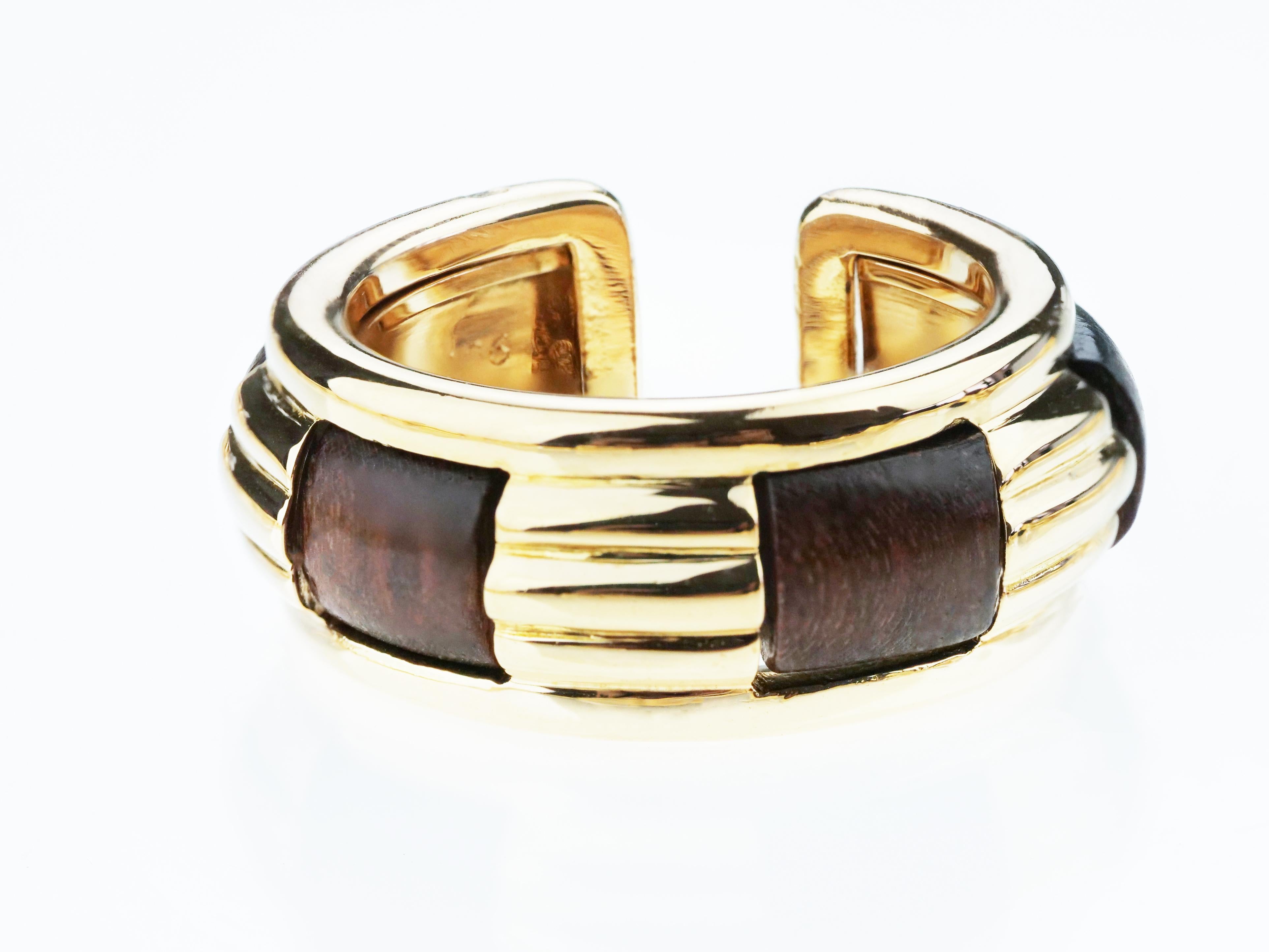 Boucheron French Retro Designer 18 Karat Gold and Wood Set Necklace Earring Ring 5