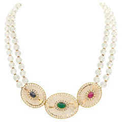 Boucheron French Rock Crystal 18K Gold Sapphire Ruby Diamond Collar Necklace