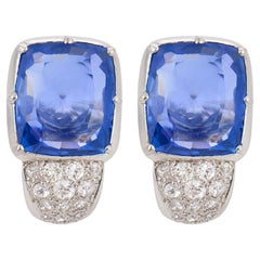 Boucheron French SSEF 24.00 carat no heat sapphire diamond platinum earrings