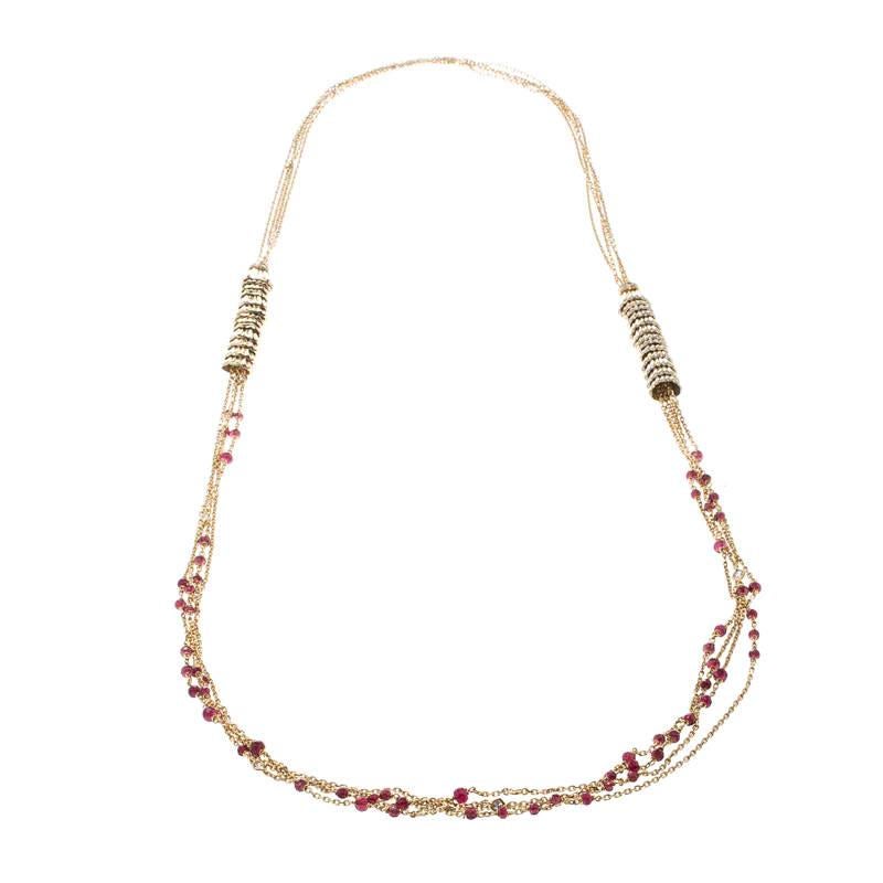 One look at this Boucheron necklace from their Frou Frou collection and our heart flutters. Beautifully crafted from 18k yellow gold, the necklace is made up of multiple chains, pleated cups, diamonds and Tourmaline beads that add a pop of colour.